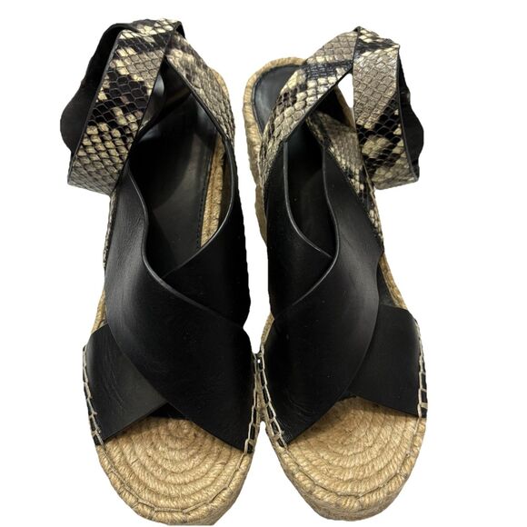 Marc Fisher Women’s Abacia 2 Espadrille Wedge Sandals Black Snake Leather 7.5 - Picture 2 of 10